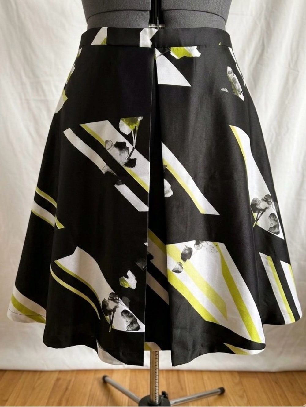 Lane Bryant Black Skirt with White and Lime Floral Graphic